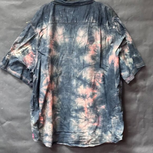 Wrangler Black Tie Dye Shirt Short Sleeve Size 3XL Blue Button Down Tied Dyed - Picture 5 of 8
